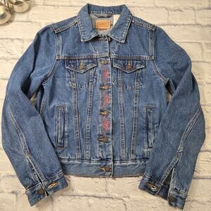 Upcycled C..E. Schmidt Workwear Women's Embellished Denim Jeans Jacket sz Small